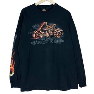 Mens Hot Leathers Motorcycles Flamed Long sleeve shirt size XL Bikers Black